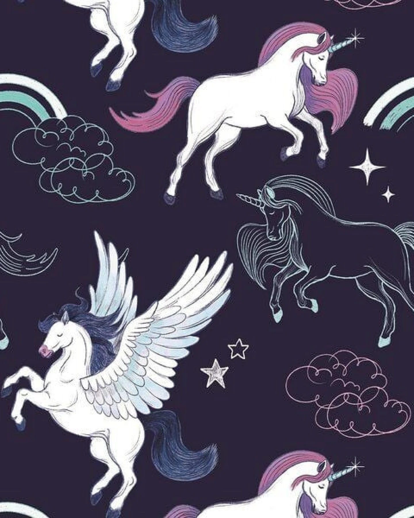 Kinder T-Shirt GOTS zertifiziert, 95% Bio-Baumwolle, dunkelblau, Einhorn-Pegasus-Muster, weich – Walkiddy – Ansicht 4