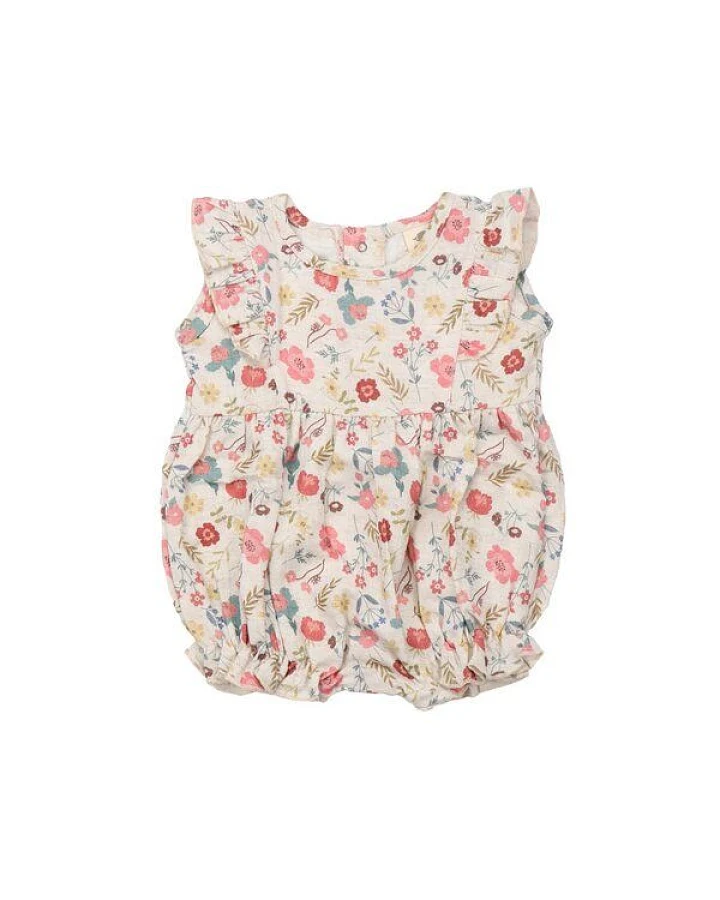 Baby Romper GOTS zertifiziert, „Flowers & Leaves“ Allover, mehrfarbig, ärmellos, weich – Walkiddy
