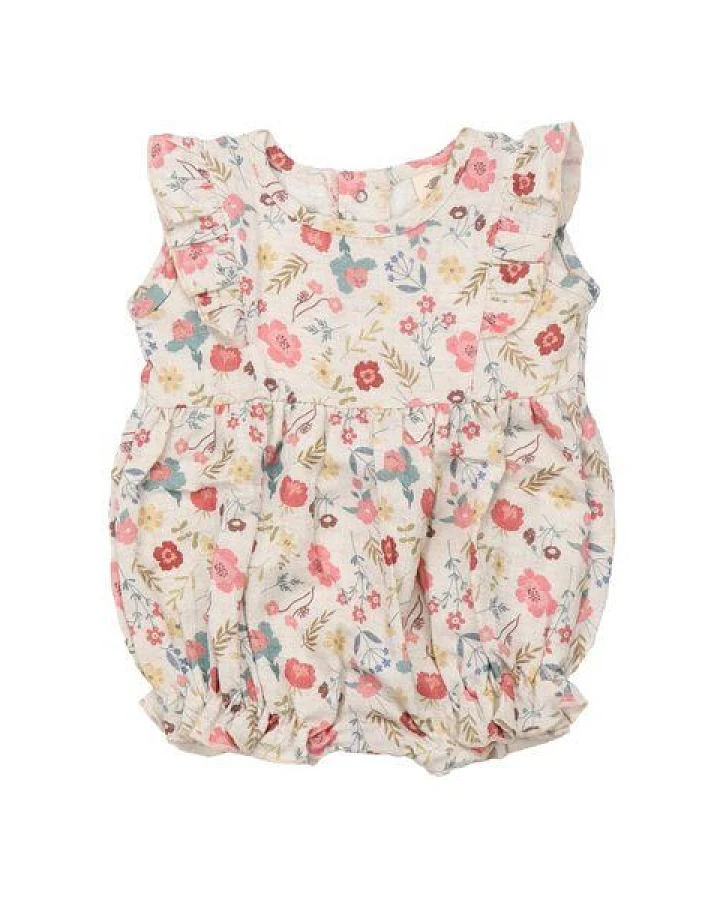 Baby Romper GOTS zertifiziert, „Flowers & Leaves“ Allover, mehrfarbig, ärmellos, weich – Walkiddy