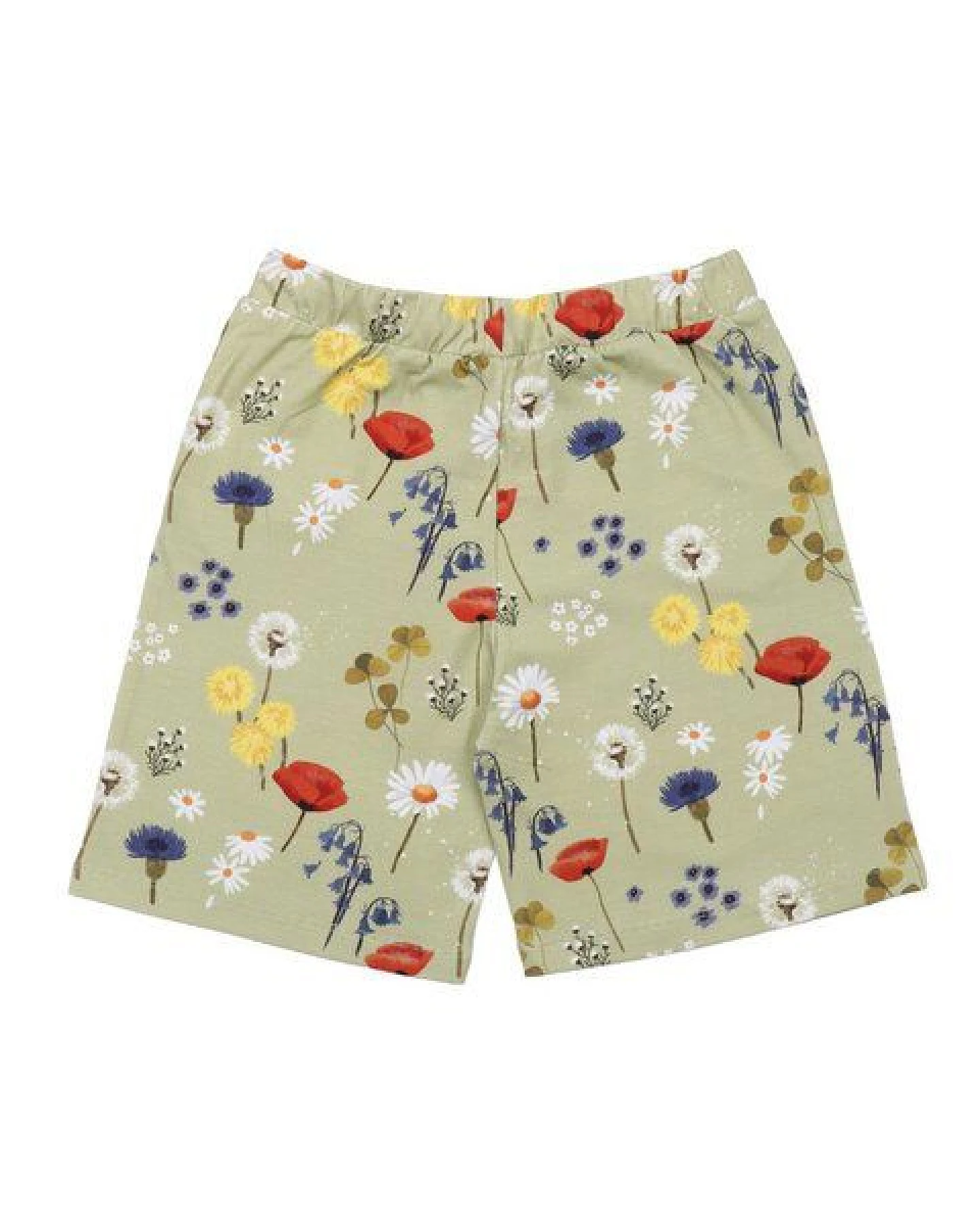 Kinder Shorts GOTS zertifiziert, grün, „Wild Flowers“ Blumen-Allover, weich & bequem – Walkiddy – Ansicht 3