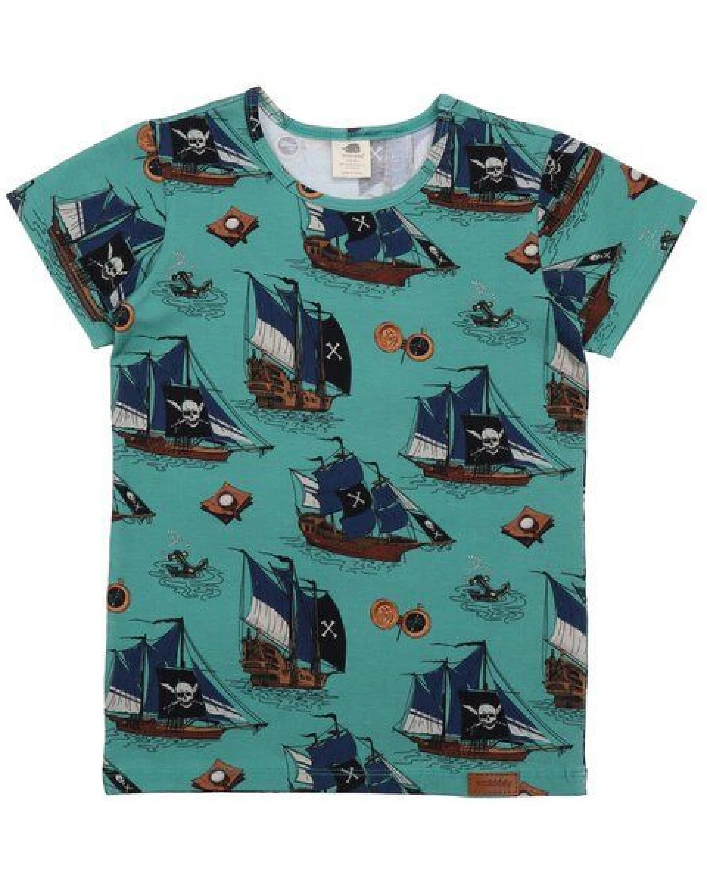 Kinder T-Shirt GOTS-zertifiziert aus Bio-Baumwolle grün mit Piratenschiff-Motiv – Walkiddy – Ansicht 2