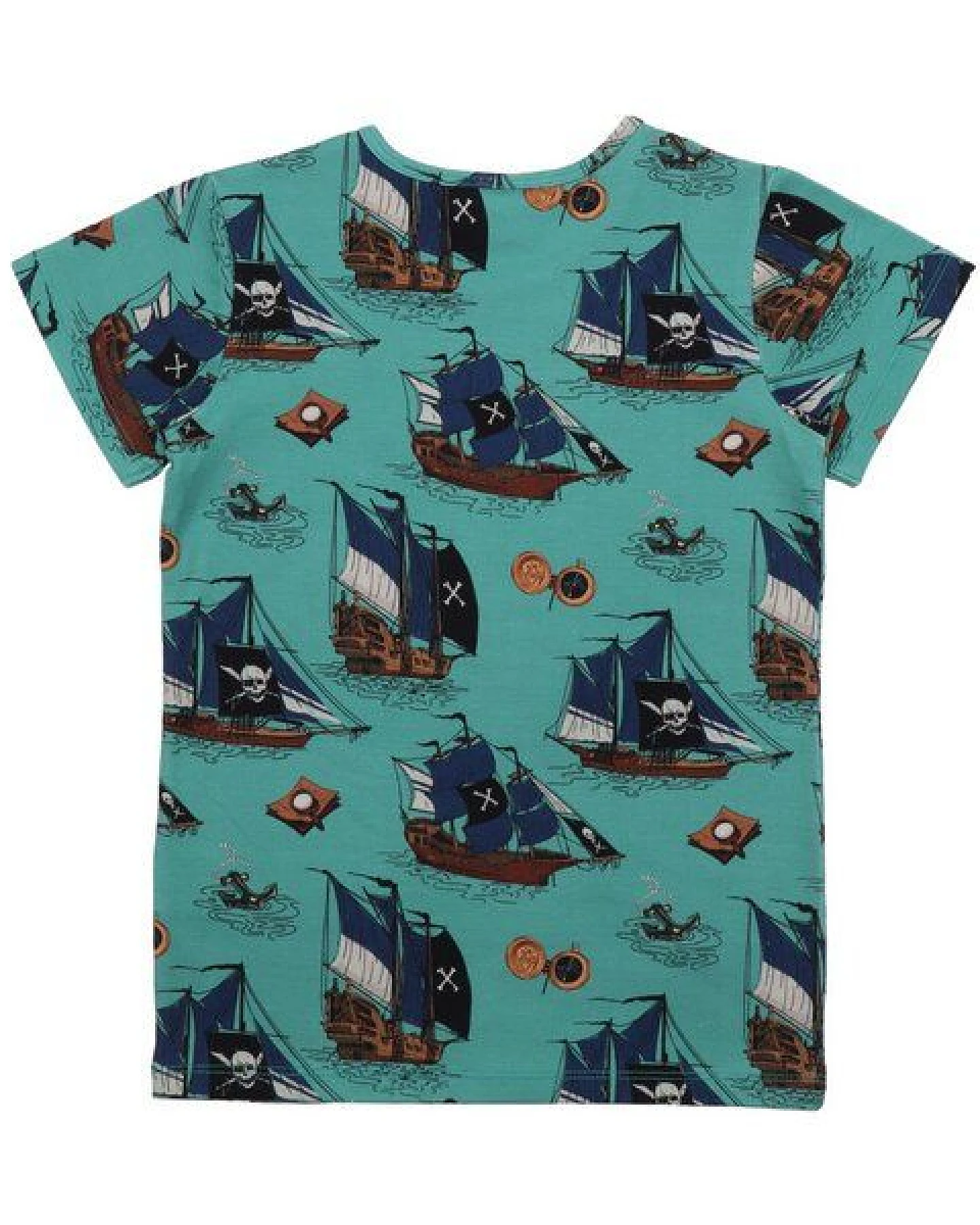 Kinder T-Shirt GOTS-zertifiziert aus Bio-Baumwolle grün mit Piratenschiff-Motiv – Walkiddy – Ansicht 3