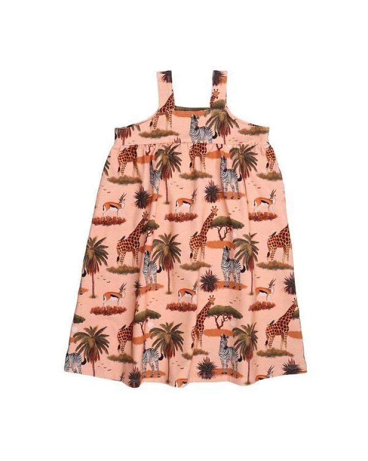 Kinder Kleid GOTS zertifiziert Bio-Baumwolle, Orange, Savannen-Muster, Walkiddy