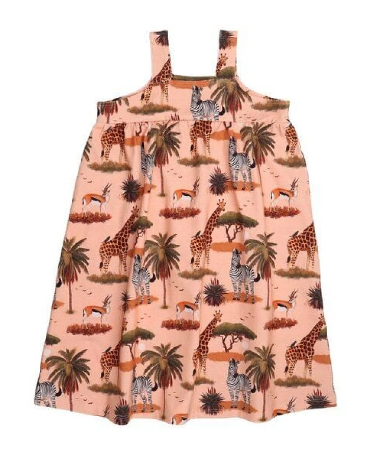 Kinder Kleid GOTS zertifiziert Bio-Baumwolle, Orange, Savannen-Muster, Walkiddy