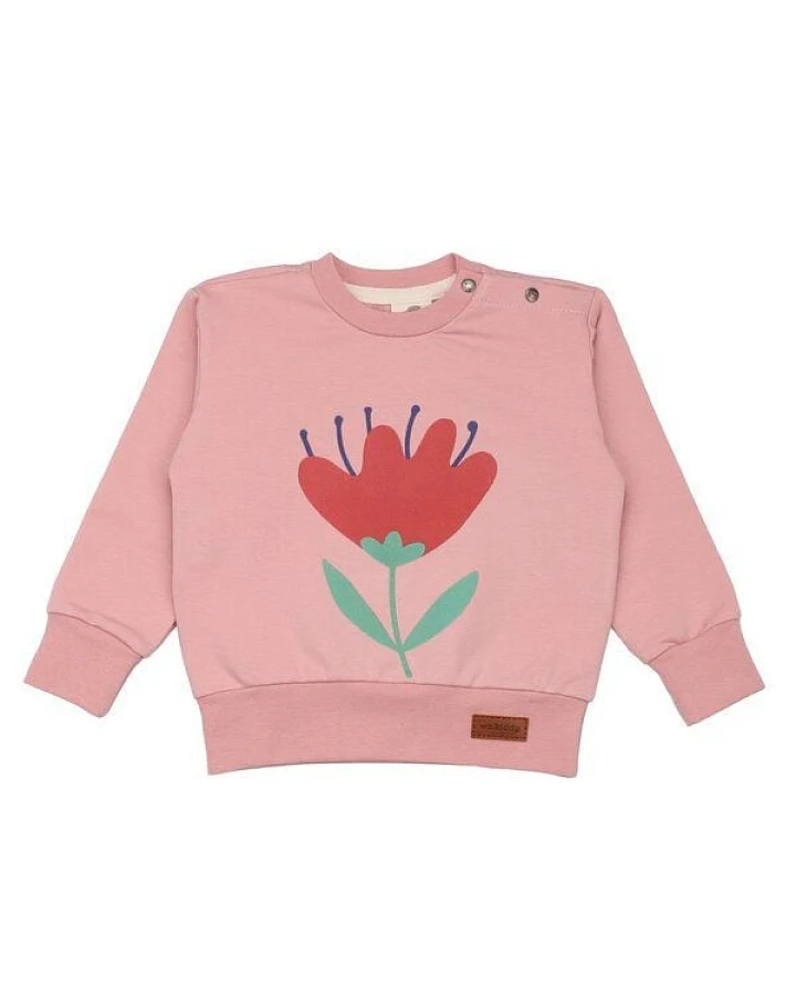 Kinder Sweatshirt GOTS-zertifiziert aus Bio-Baumwolle rosa mit Tulpen-, Marienkäfer- & Schmetterlingsmotiv – Walkiddy