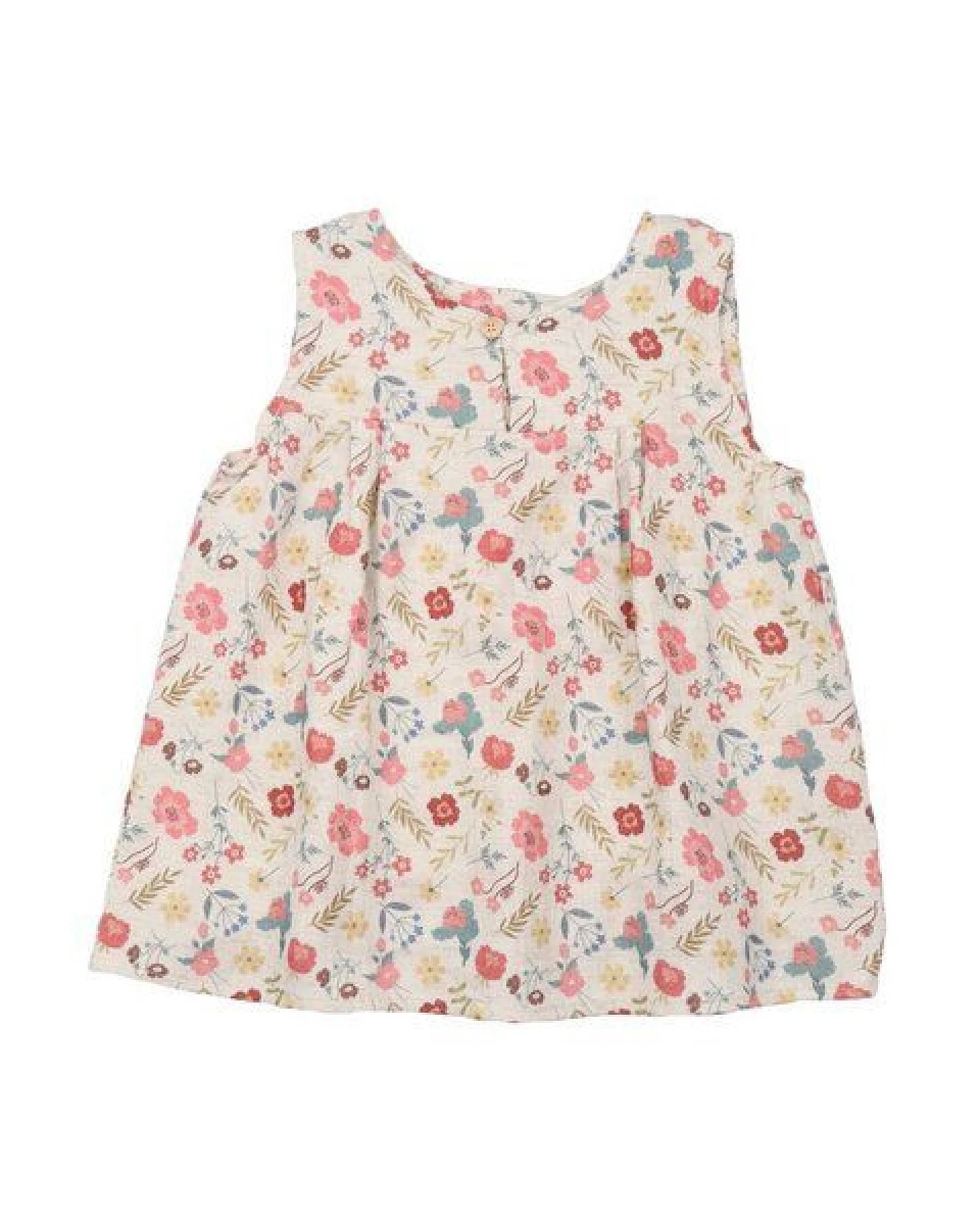 Mädchen Bluse GOTS zertifiziert, Bio-Baumwolle, mehrfarbig, Blumen-Blätter-Muster, ärmellos, leicht – Walkiddy – Ansicht 2