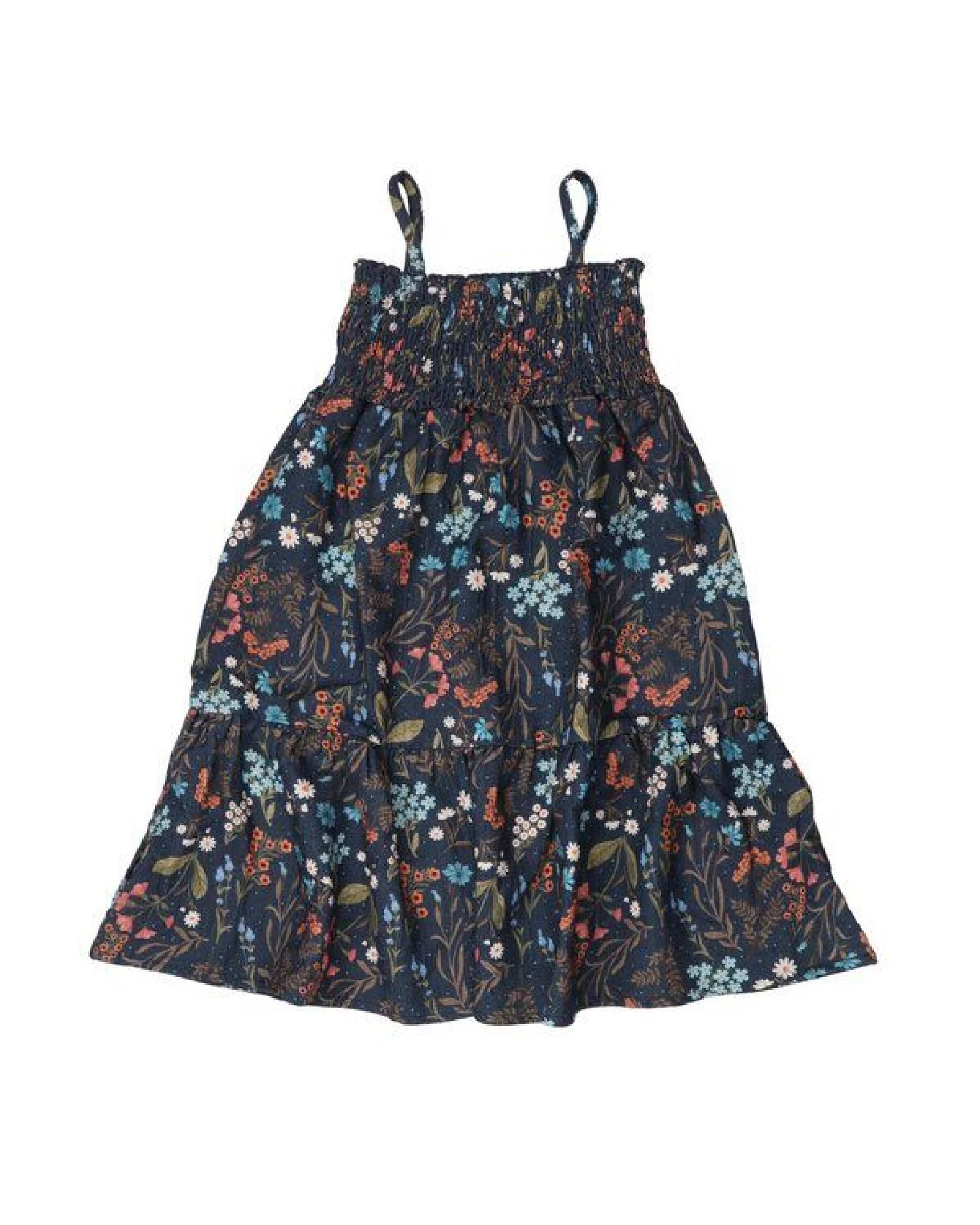 Kinder Trägerkleid GOTS zertifiziert, dunkelblau, „Floral Night“ Blumen-Allover, weich – Walkiddy – Ansicht 2