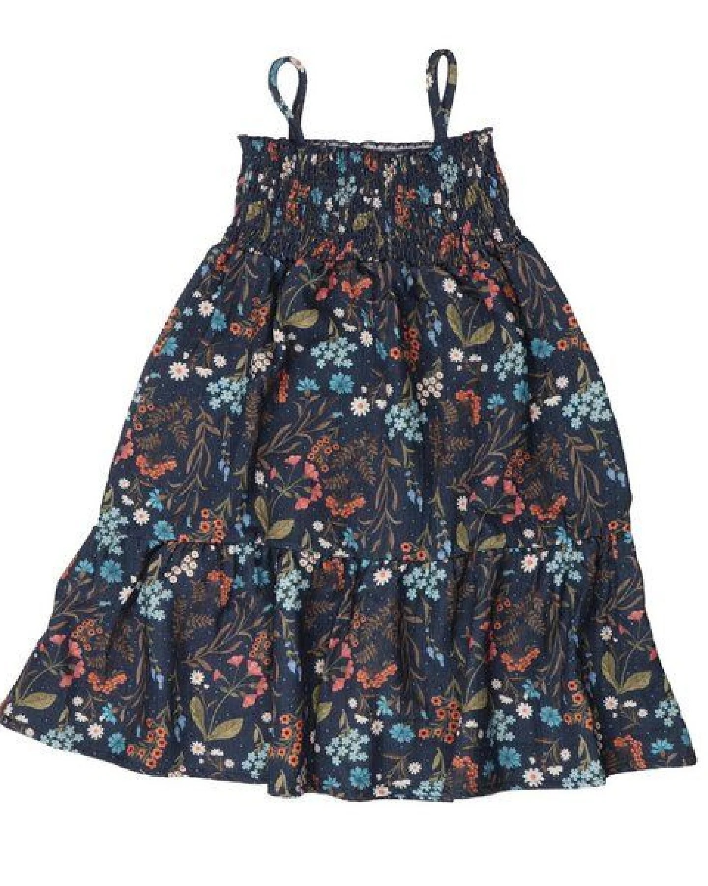 Kinder Trägerkleid GOTS zertifiziert, dunkelblau, „Floral Night“ Blumen-Allover, weich – Walkiddy – Ansicht 3