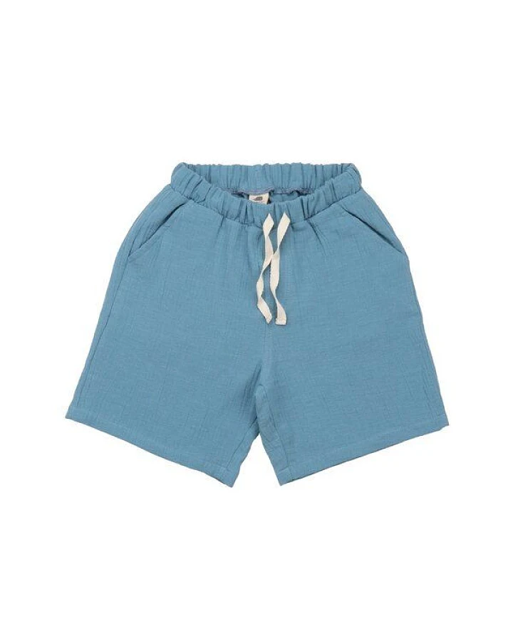 Kinder Shorts GOTS-zertifiziert aus Bio-Baumwolle, blau „Floral Night“ mit elastischem Bund & Kordelzug – Walkiddy, leichte Sommer-Shorts