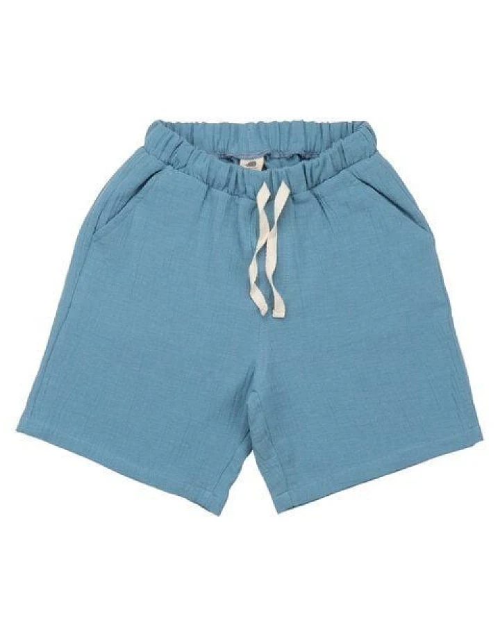 Kinder Shorts GOTS-zertifiziert aus Bio-Baumwolle, blau „Floral Night“ mit elastischem Bund & Kordelzug – Walkiddy, leichte Sommer-Shorts