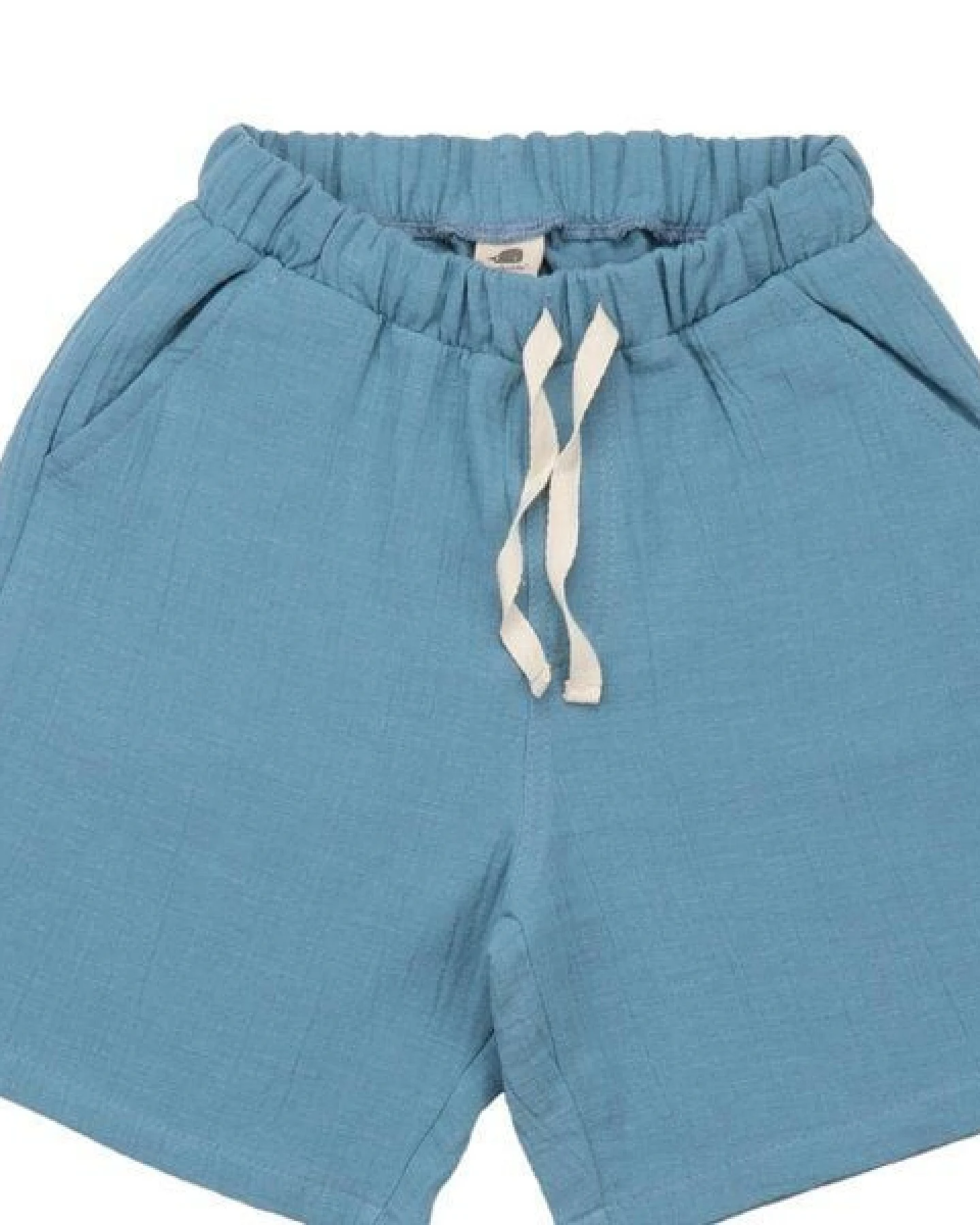 Kinder Shorts GOTS-zertifiziert aus Bio-Baumwolle, blau „Floral Night“ mit elastischem Bund & Kordelzug – Walkiddy, leichte Sommer-Shorts – Ansicht 4