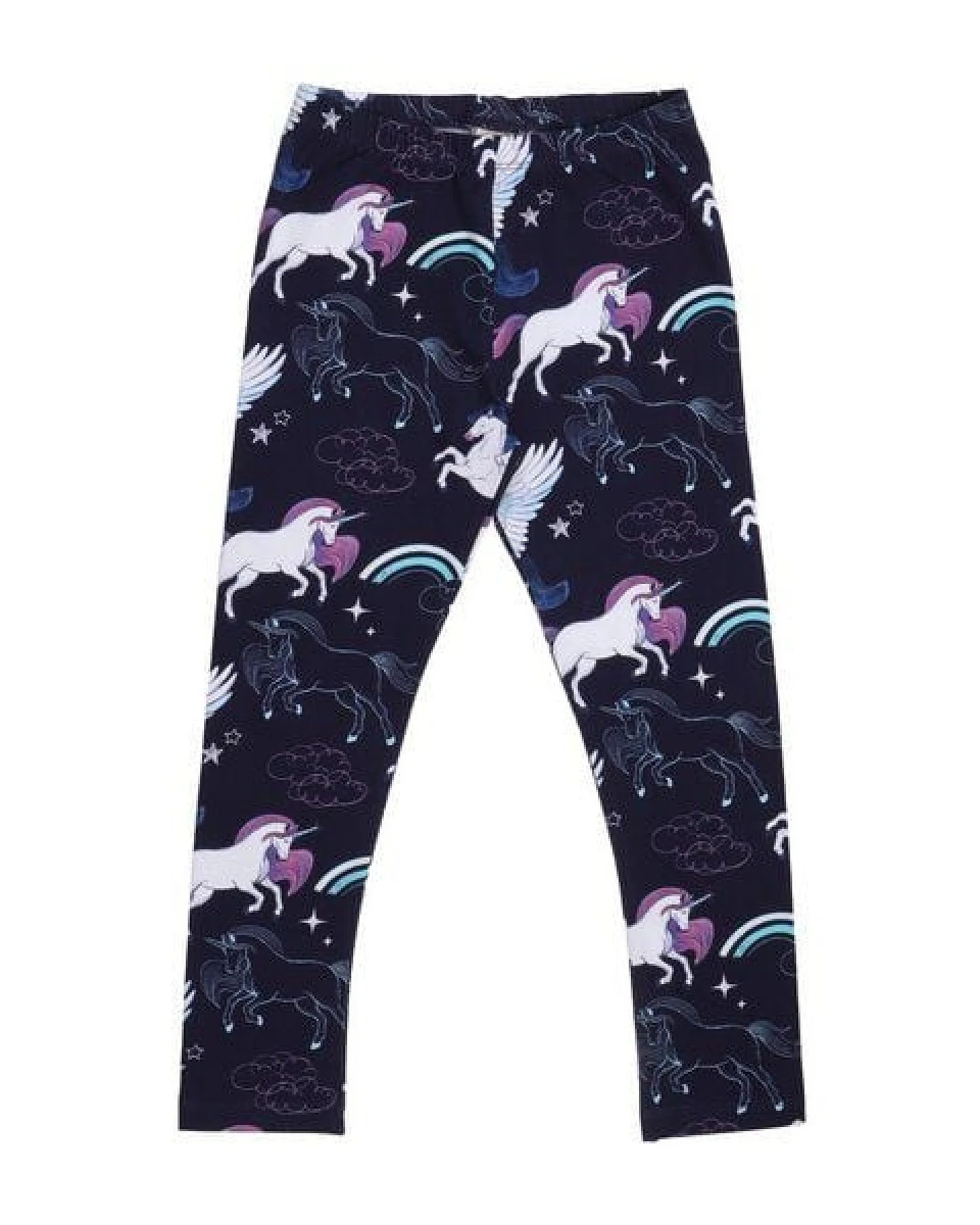 Kinder Leggings GOTS zertifiziert – Dunkelblau mit Einhorn- und Pegasusmotiv, weich & bequem – Ansicht 2