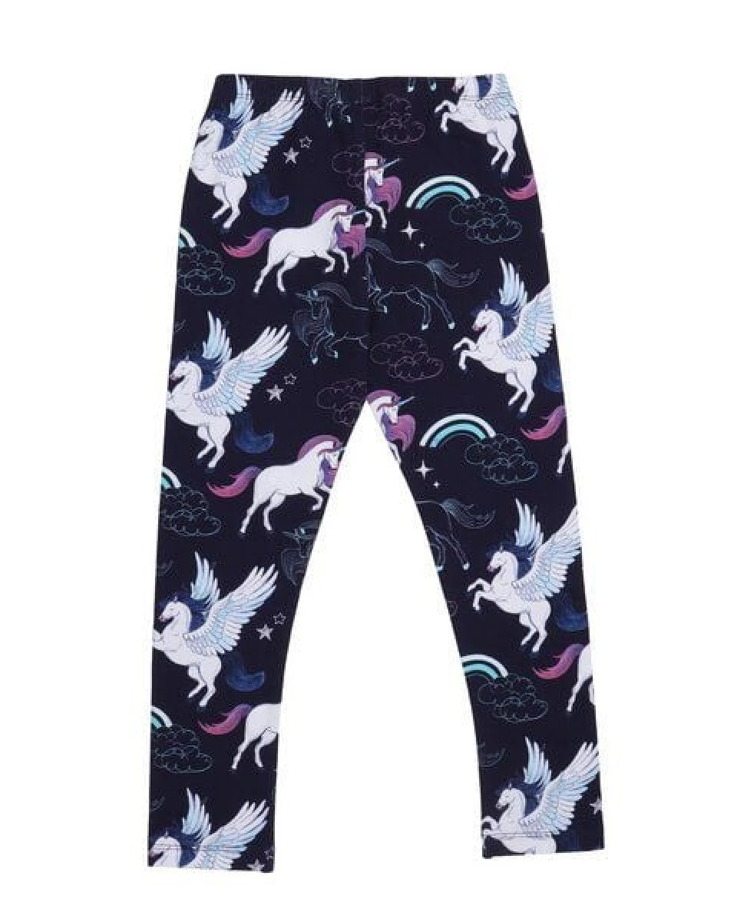 Kinder Leggings GOTS zertifiziert – Dunkelblau mit Einhorn- und Pegasusmotiv, weich & bequem – Ansicht 3
