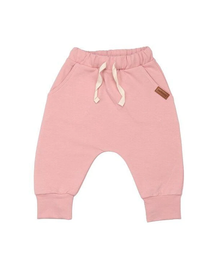 Kinder Baggy-Hose GOTS zertifiziert – 95% Bio-Baumwolle, Rosa, elastischer Bund mit Kordel, weich & bequem