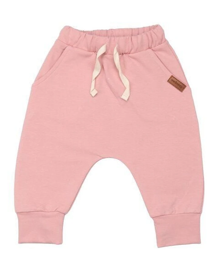 Kinder Baggy-Hose GOTS zertifiziert – 95% Bio-Baumwolle, Rosa, elastischer Bund mit Kordel, weich & bequem