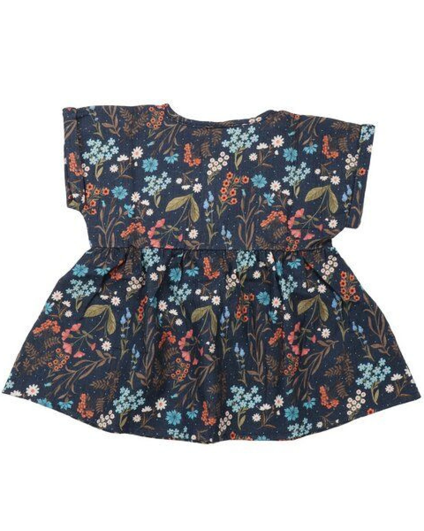 Kinder Bluse GOTS zertifiziert – Bio-Baumwolle, Dunkelblau mit Blumenmuster, kurzärmelig, locker fallend – Ansicht 3