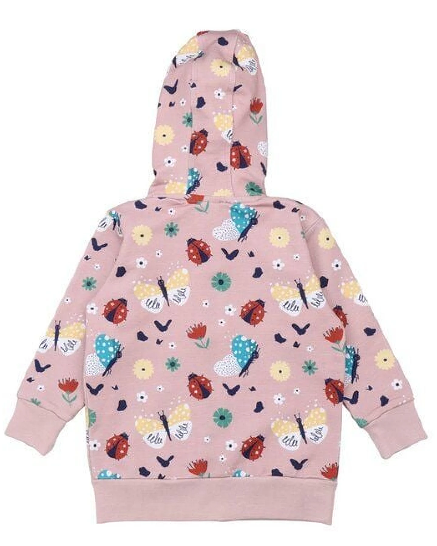 Kinder Kapuzenjacke GOTS zertifiziert, rosa, Marienkäfer & Schmetterlinge Allover, Reißverschluss – Walkiddy – Ansicht 3