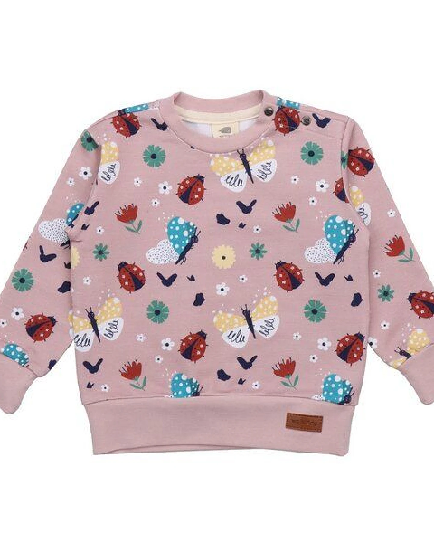 Kinder Sweatshirt GOTS zertifiziert Bio-Baumwolle mit Elasthan, Rosa, Marienkäfer- und Schmetterling-Muster, Walkiddy – Ansicht 2