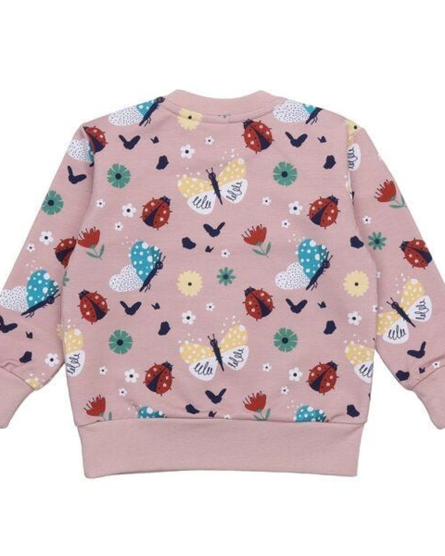 Kinder Sweatshirt GOTS zertifiziert Bio-Baumwolle mit Elasthan, Rosa, Marienkäfer- und Schmetterling-Muster, Walkiddy – Ansicht 3
