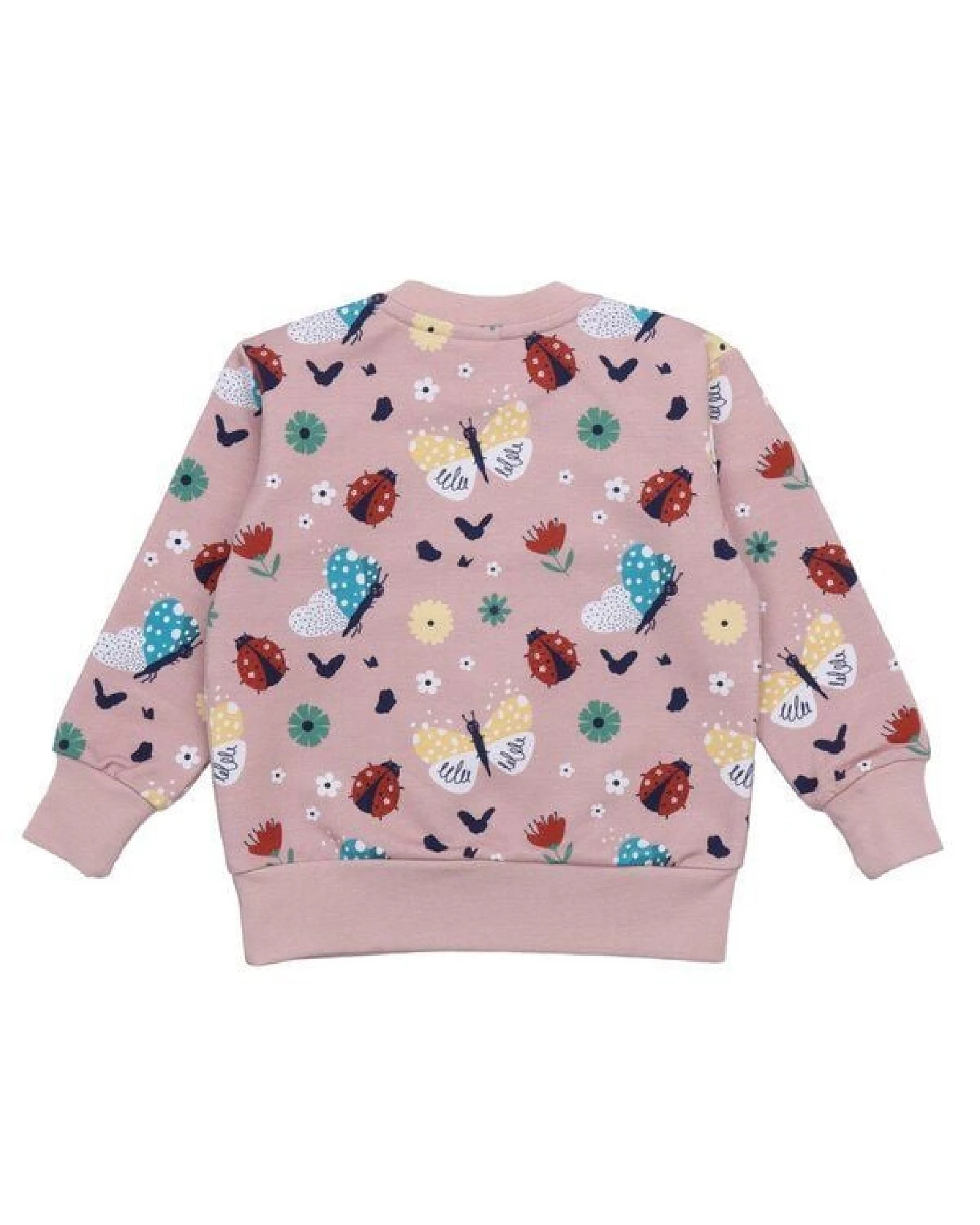 Kinder Sweatshirt GOTS zertifiziert Bio-Baumwolle mit Elasthan, Rosa, Marienkäfer- und Schmetterling-Muster, Walkiddy – Ansicht 3