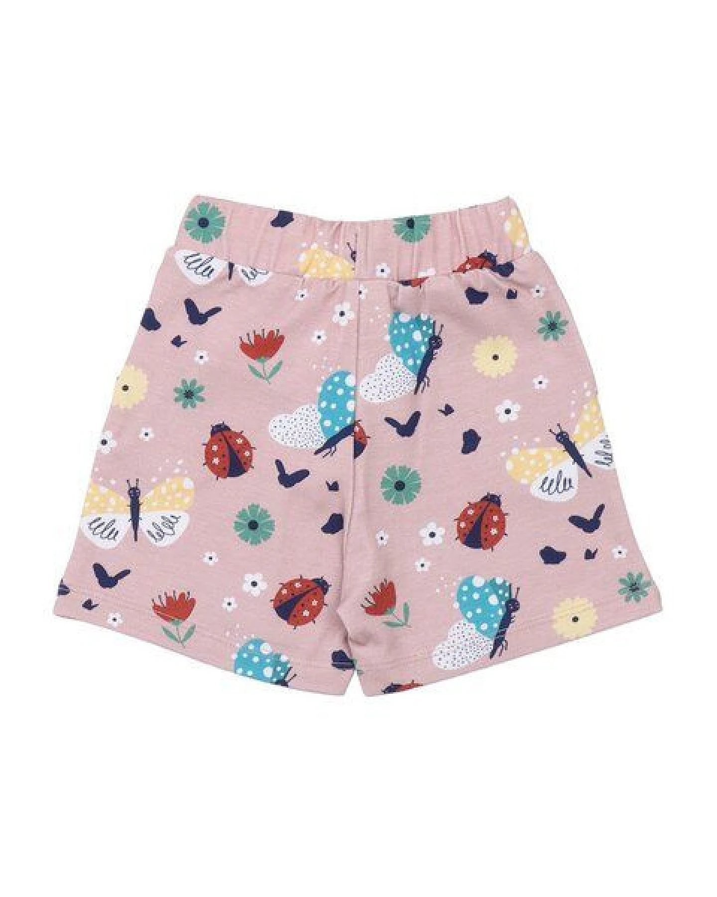 Kinder Shorts GOTS zertifiziert – Bio-Baumwolle mit Elasthan, Rosa mit Marienkäfer- & Schmetterlingsmotiv – Ansicht 3