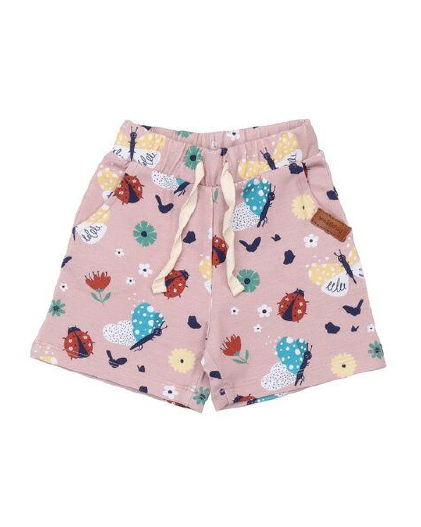 Kinder Shorts GOTS zertifiziert – Bio-Baumwolle mit Elasthan, Rosa mit Marienkäfer- & Schmetterlingsmotiv – Ansicht 2