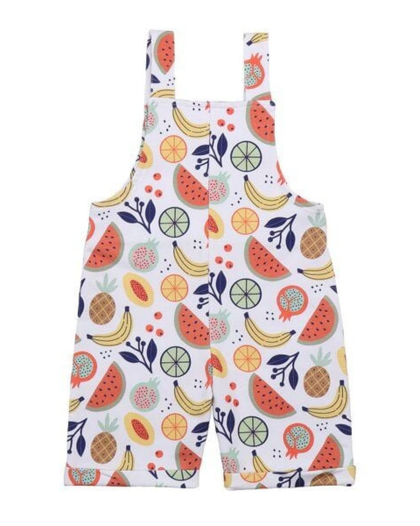 Latzstrampler Weiß Bunte Früchte-Allover Bio-Baumwolle GOTS – Walkiddy – Ansicht 3