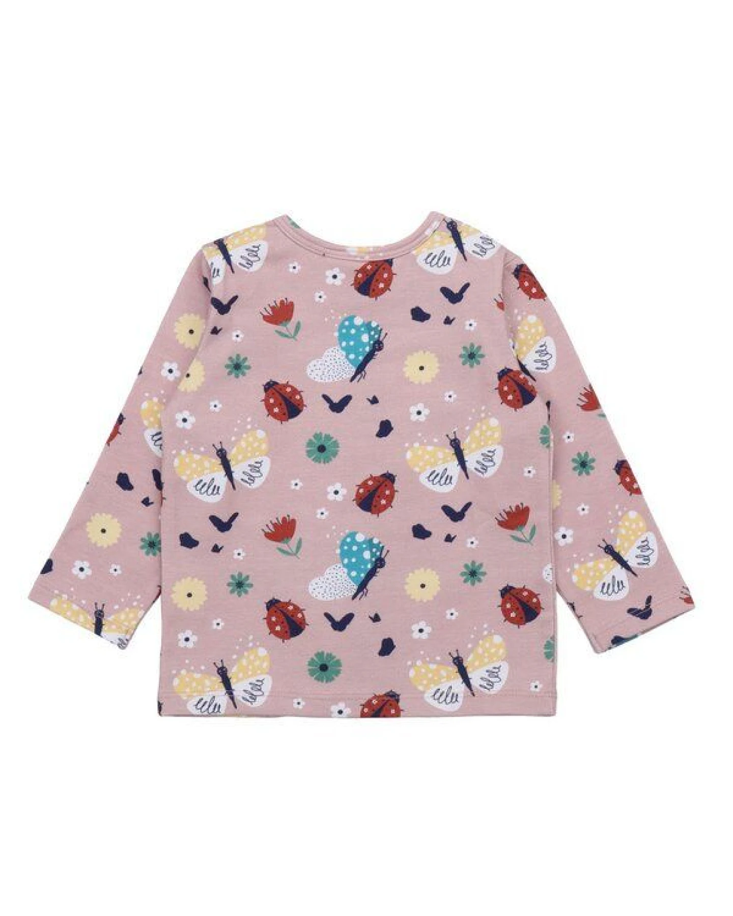Kinder Langarmshirt GOTS zertifiziert, rosa, Marienkäfer & Schmetterlinge Allover, weich – Walkiddy – Ansicht 3