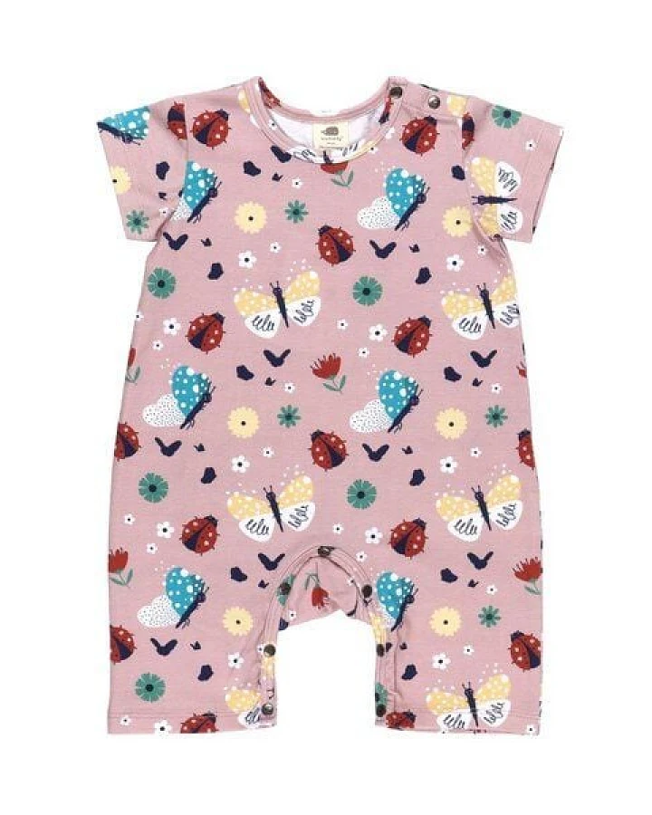 Öko-Freundlicher Ladybugs & Butterflies Beach Bodysuit - Pink, 95% Bio-Baumwolle, Vertretbar Produziert – GOTS zertifiziert – Walkiddy