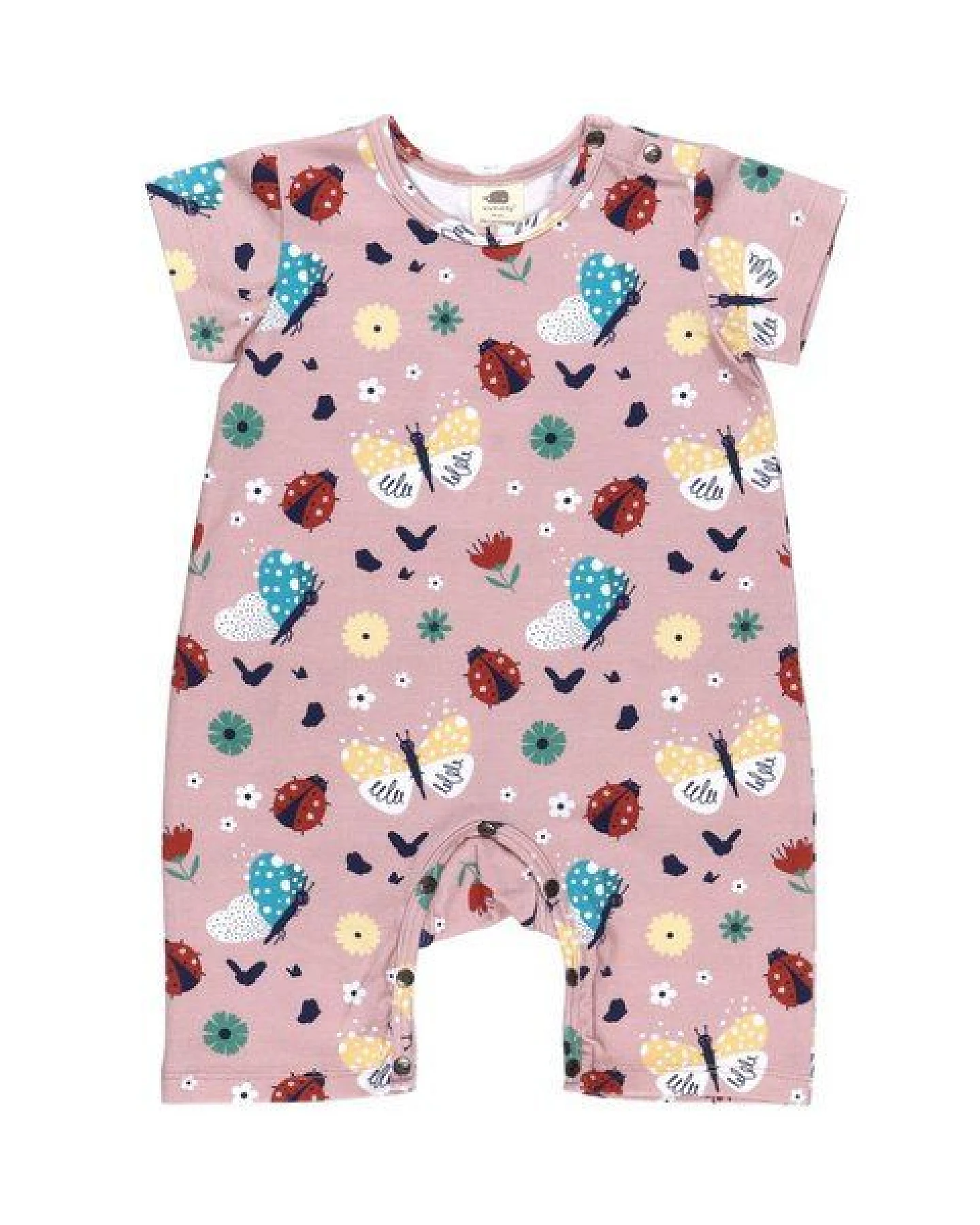 Öko-Freundlicher Ladybugs & Butterflies Beach Bodysuit - Pink, 95% Bio-Baumwolle, Vertretbar Produziert – GOTS zertifiziert – Walkiddy – Ansicht 2