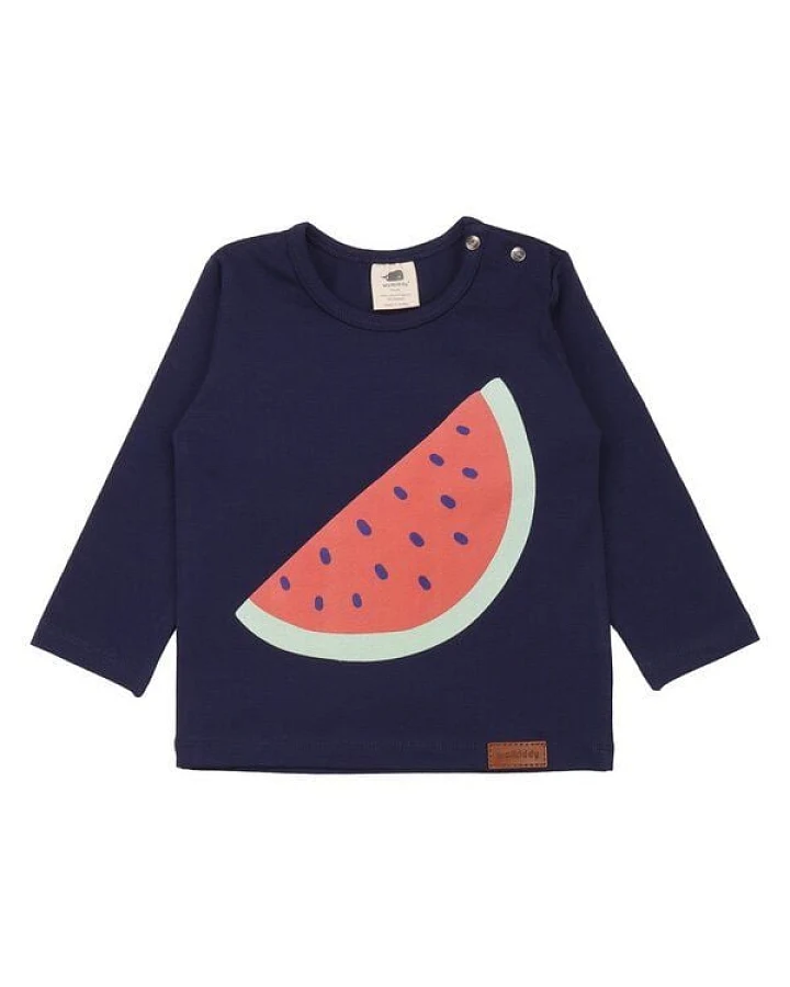 Kinder Langarmshirt GOTS-zertifiziert Bio-Baumwolle, Dunkelblau, Wassermelonen-Motiv, Walkiddy