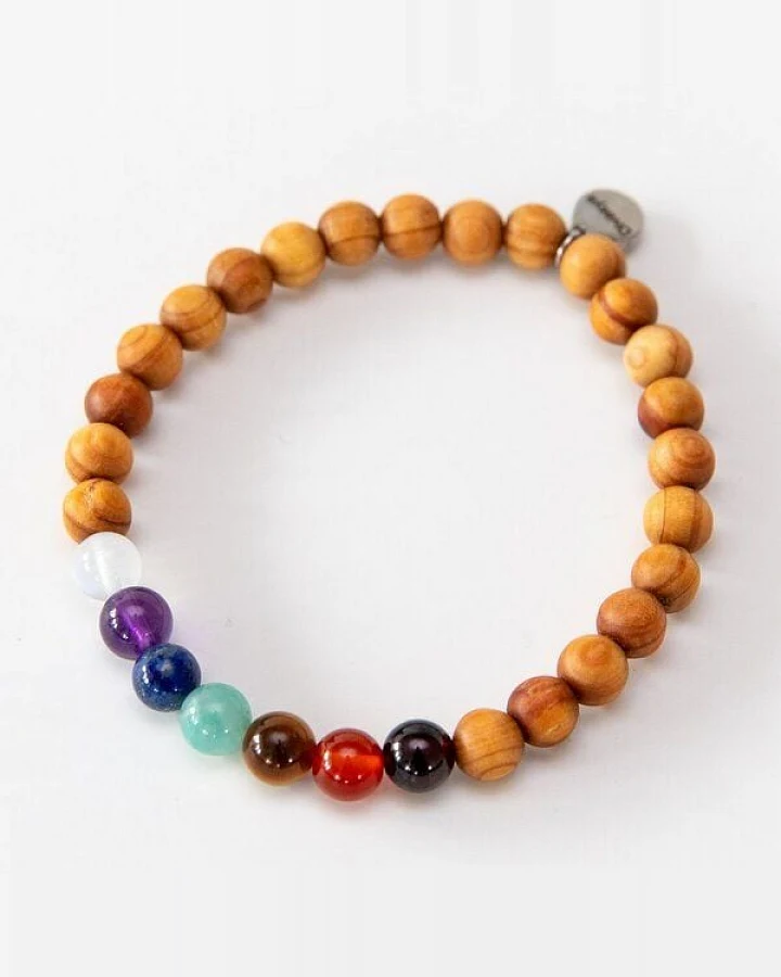 Divasya Minimalistisches 7 Chakren Armband mit Edelsteinen & Sandelholz