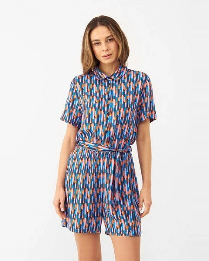 Givn Berlin Taillierter Jumpsuit GBCASSIE aus LENZING ECOVERO mit Gürtel - Blue / Orange (Drops)