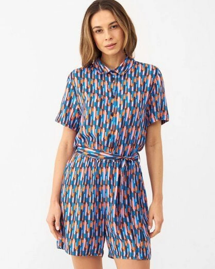 Givn Berlin Taillierter Jumpsuit GBCASSIE aus LENZING ECOVERO mit Gürtel - Blue / Orange (Drops)