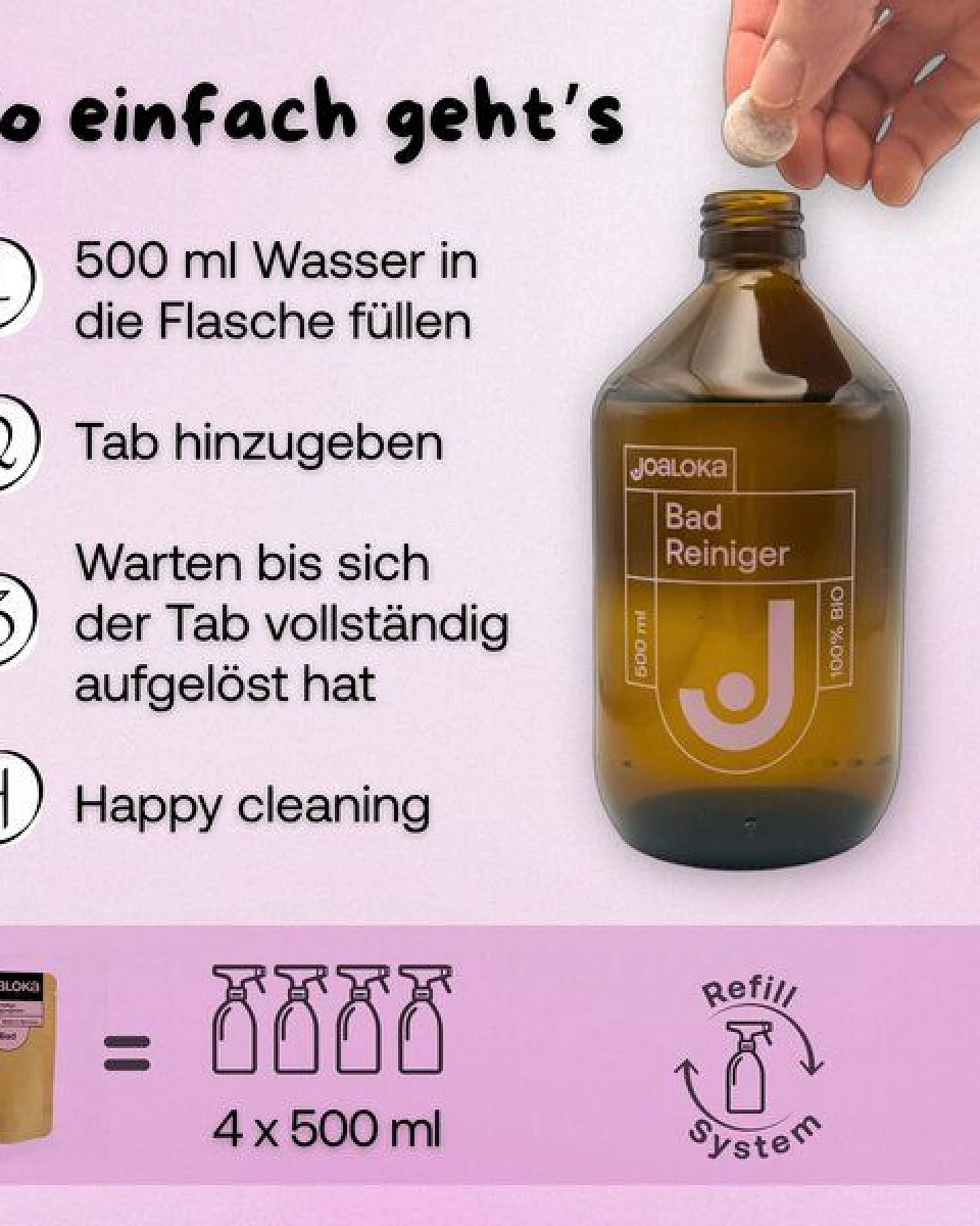 Joaloka 4 Badreiniger-Tabs - Nachfüllpack - ergibt 2 Liter Reiniger (4 x 500 ml) – Ansicht 3