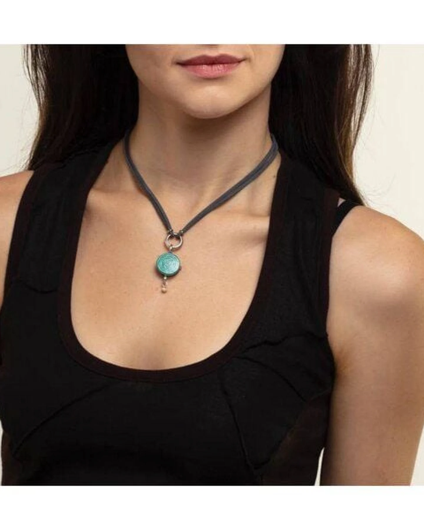 Mambu Design Upcycling Halskette - Circles Teal - Unisex - Straußeneischmuck – Ansicht 3
