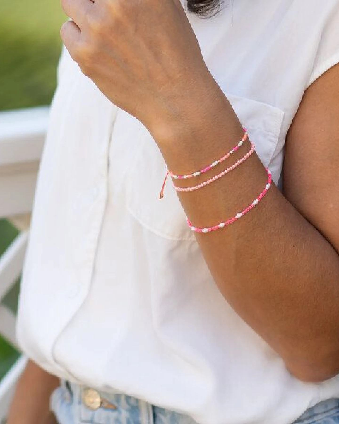 juni Armband-Set "Karibik" - drei Armbänder in pink und apricot – Ansicht 2
