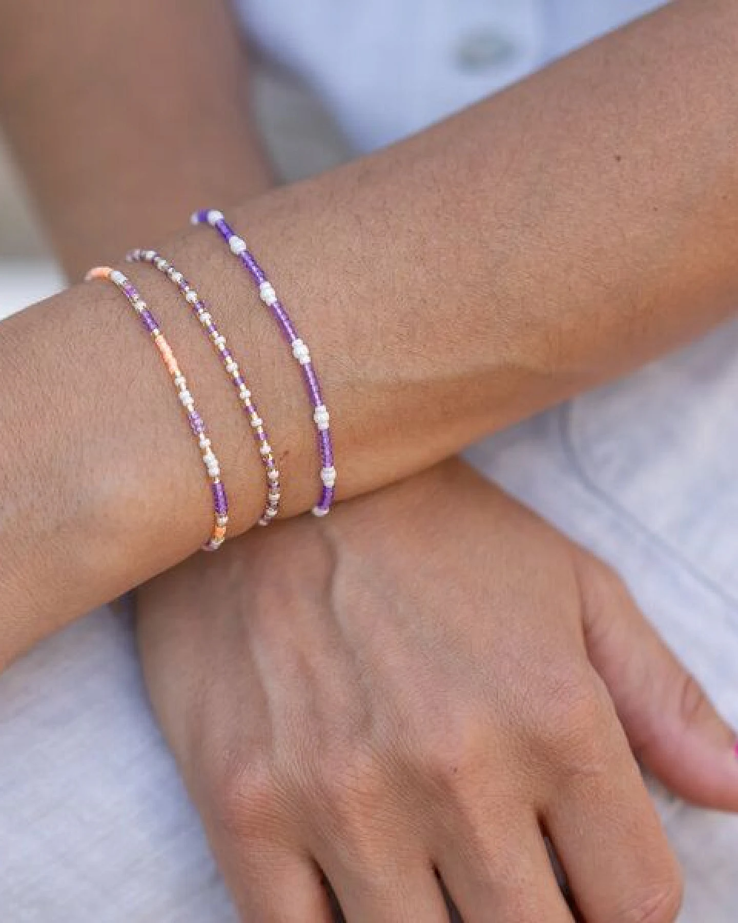 juni Sommer Perlenarmbänder Set "Curacao" in lila und apricot – Ansicht 2