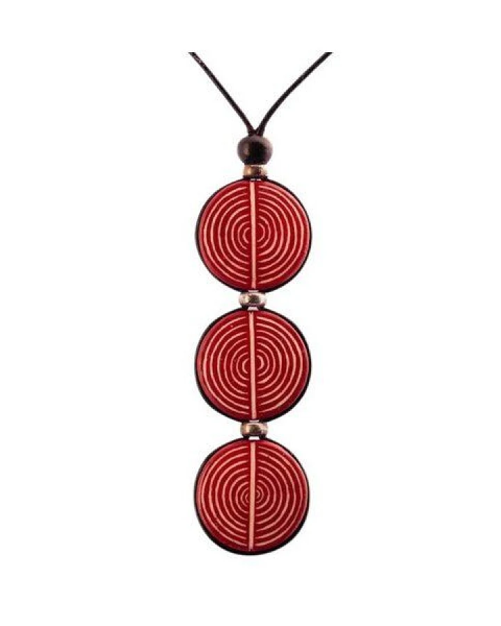 Mambu Design Upcycling Halskette - Triple Linear Circles Red - Women - Straußeneischmuck