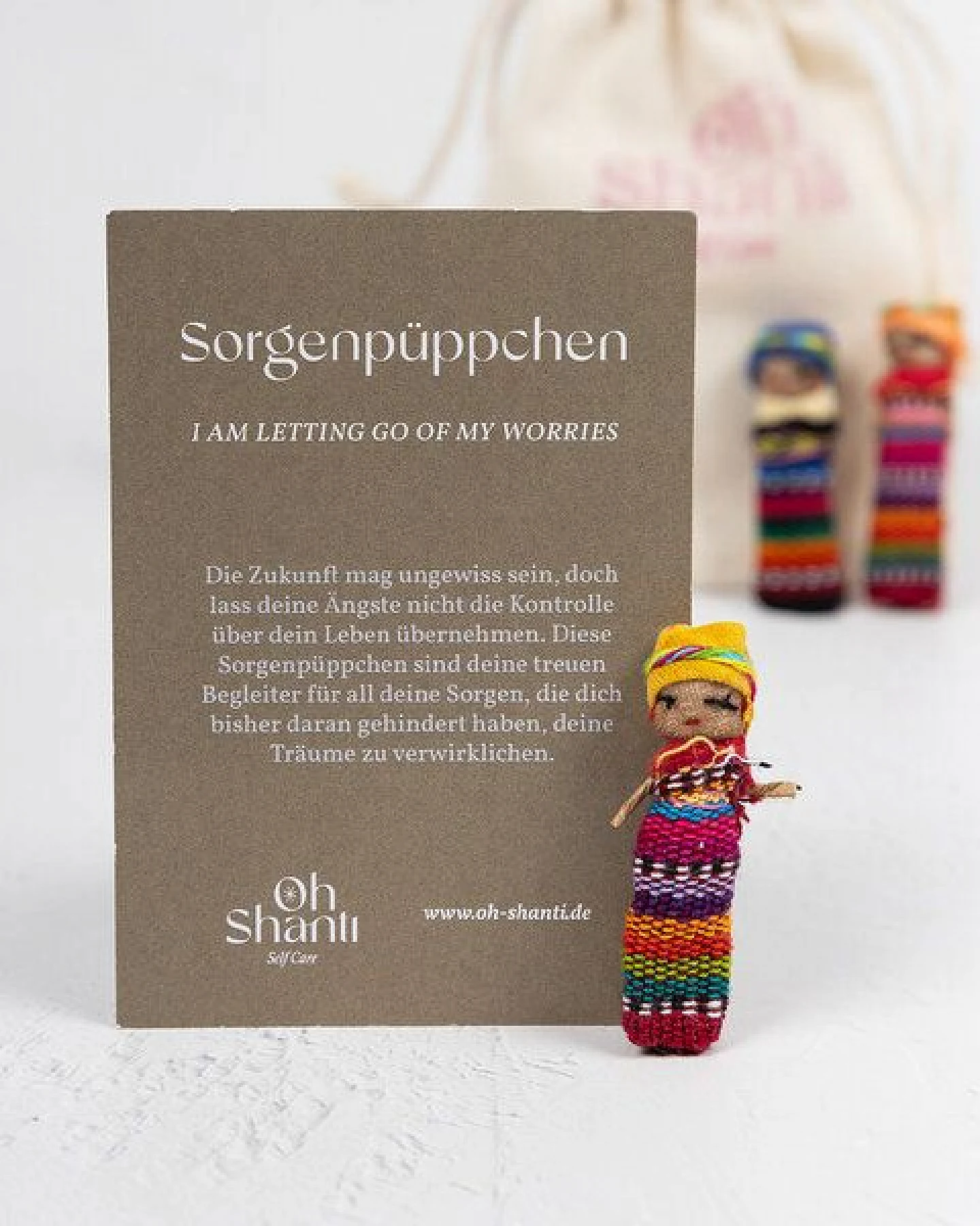 Oh Shanti Sorgenpüppchen im Baumwollbeutel (3 Stück) – Ansicht 2