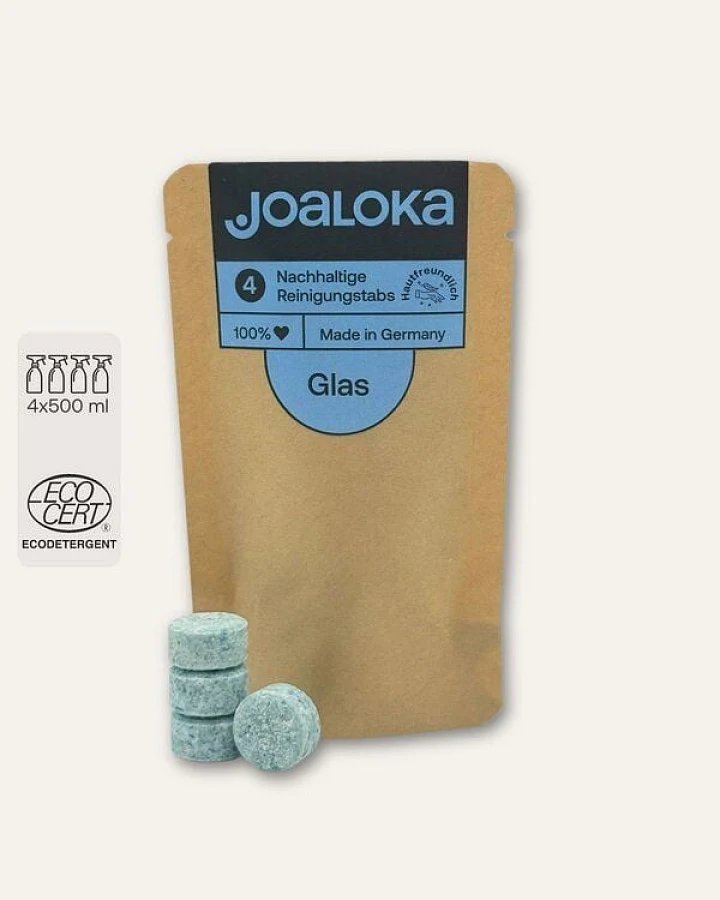 Joaloka 4 Glasreiniger-Tabs - Nachfüllpack - ergibt 2 Liter Reiniger (4 x 500 ml)