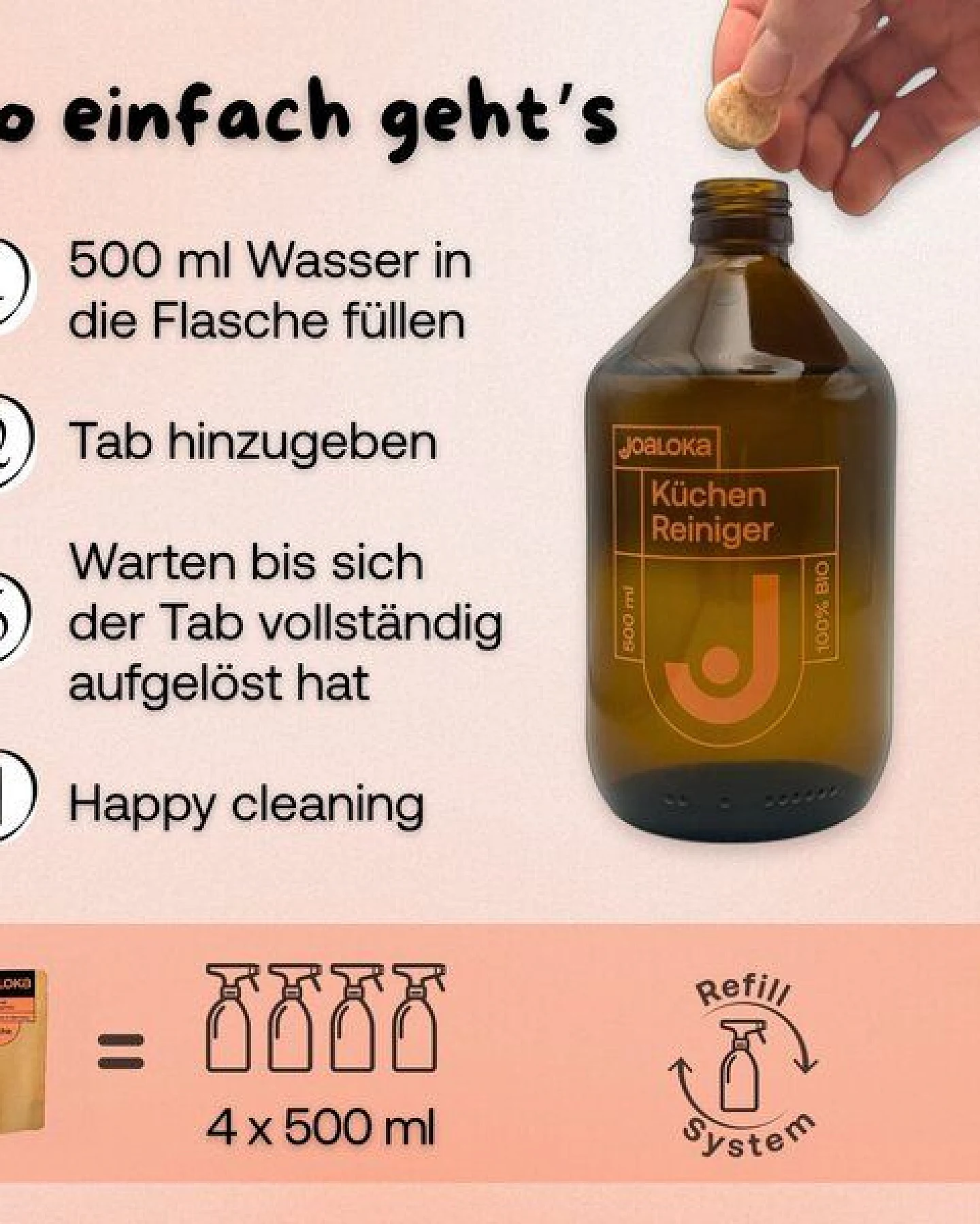 Joaloka 4 Küchenreiniger-Tabs - Nachfüllpack - ergibt 2 Liter Reiniger (4 x 500 ml) – Ansicht 3