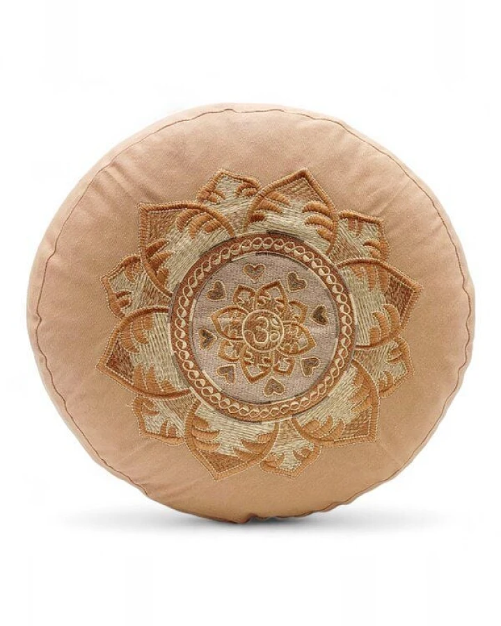 BAGHI Meditationskissen Rund pastellige Farben Om Bestickung - Sitzhöhe 15cm Bio-Baumwolle kbA