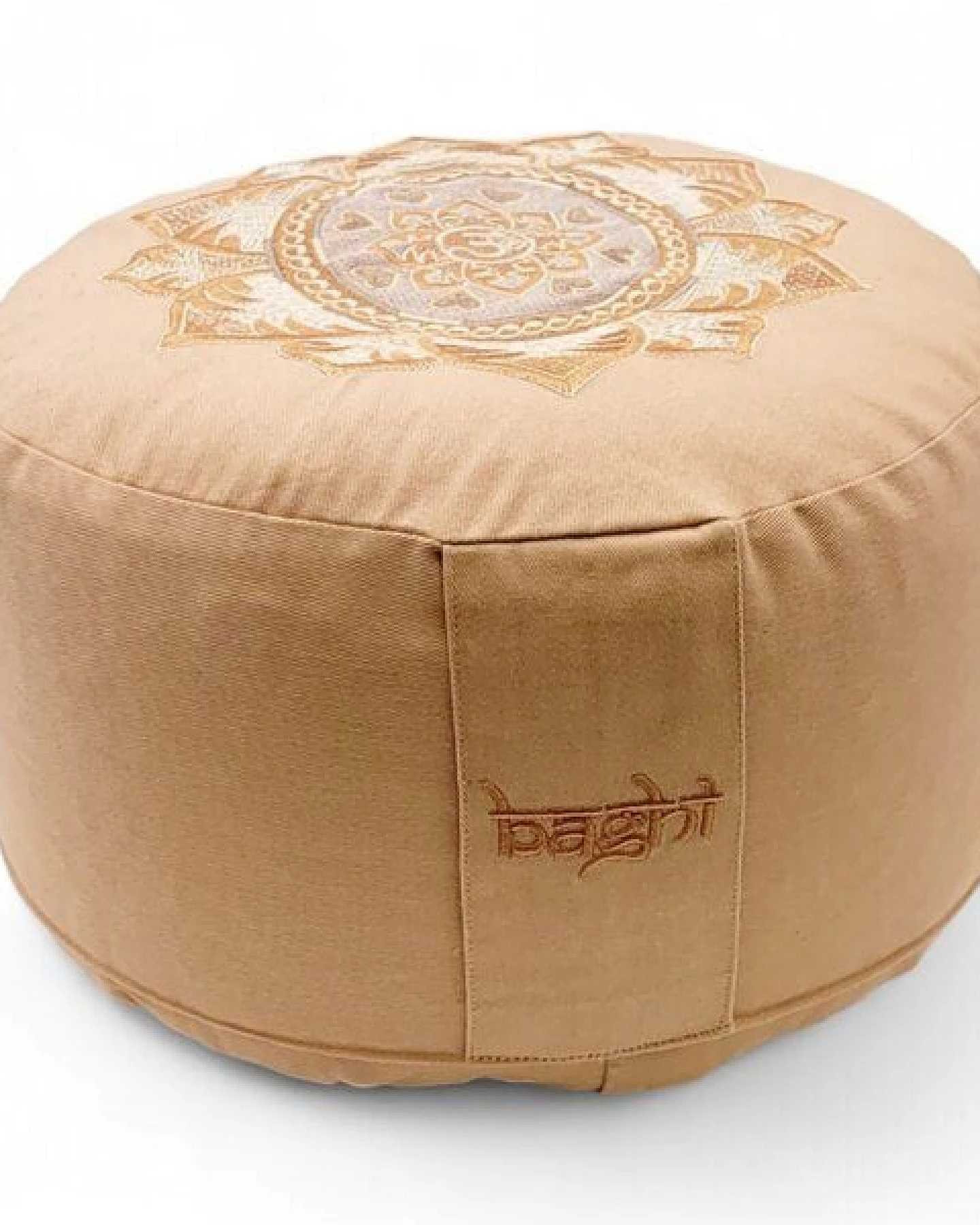 BAGHI Meditationskissen Rund pastellige Farben Om Bestickung - Sitzhöhe 15cm Bio-Baumwolle kbA – Ansicht 3