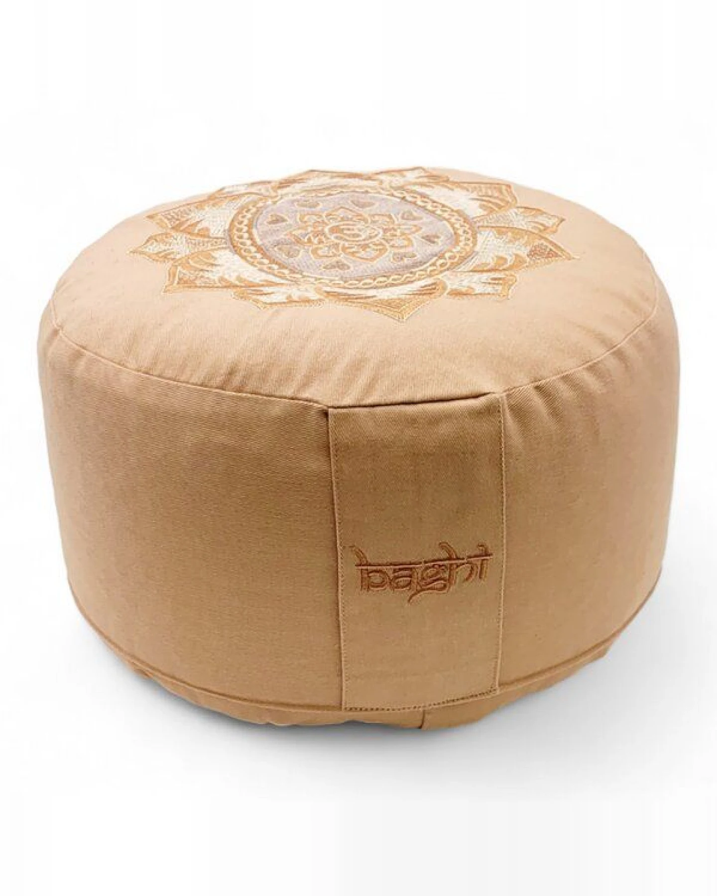 BAGHI Meditationskissen Rund pastellige Farben Om Bestickung - Sitzhöhe 15cm Bio-Baumwolle kbA – Ansicht 3