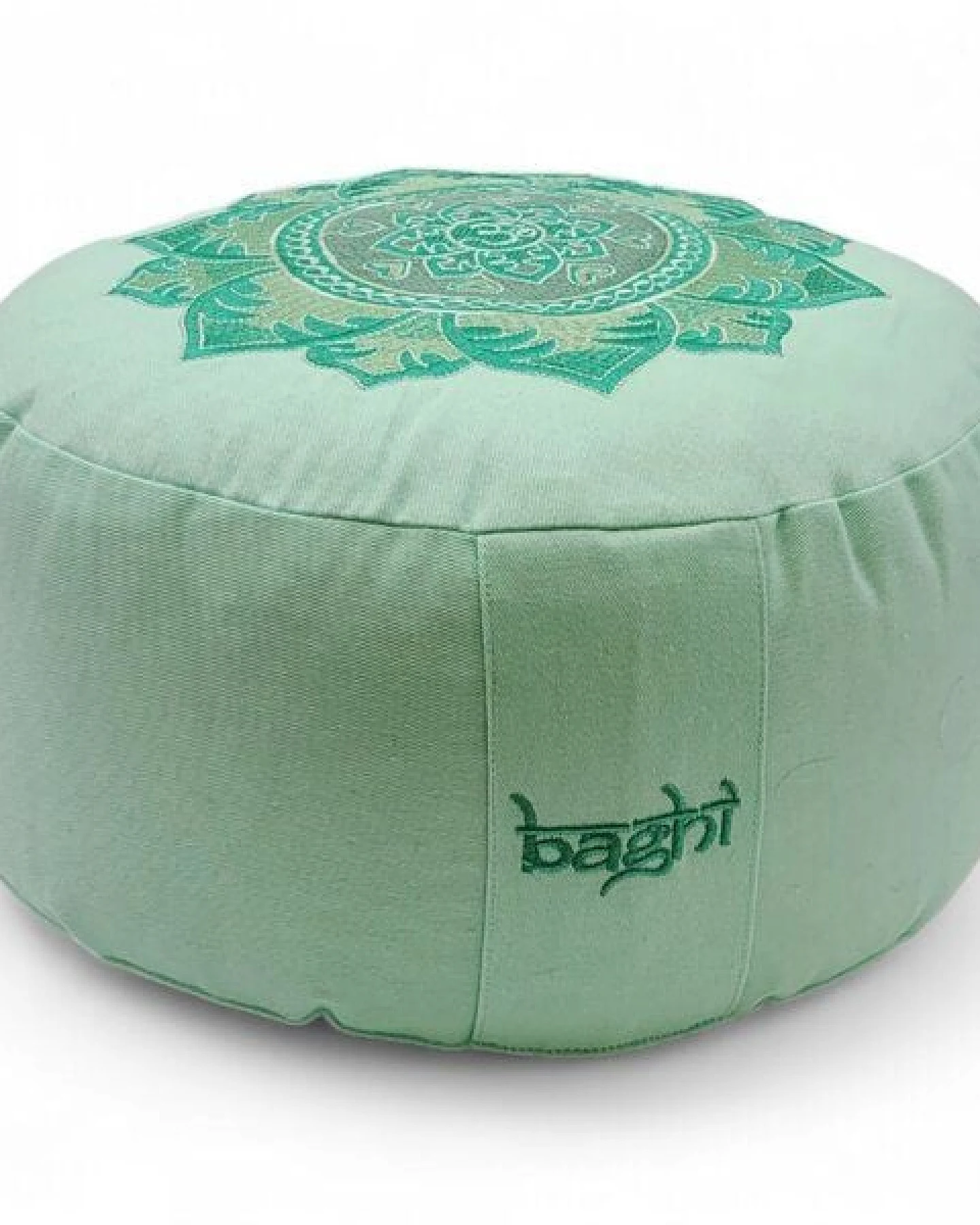 BAGHI Meditationskissen Rund pastellige Farben Om Bestickung - Sitzhöhe 15cm Bio-Baumwolle kbA – Ansicht 3