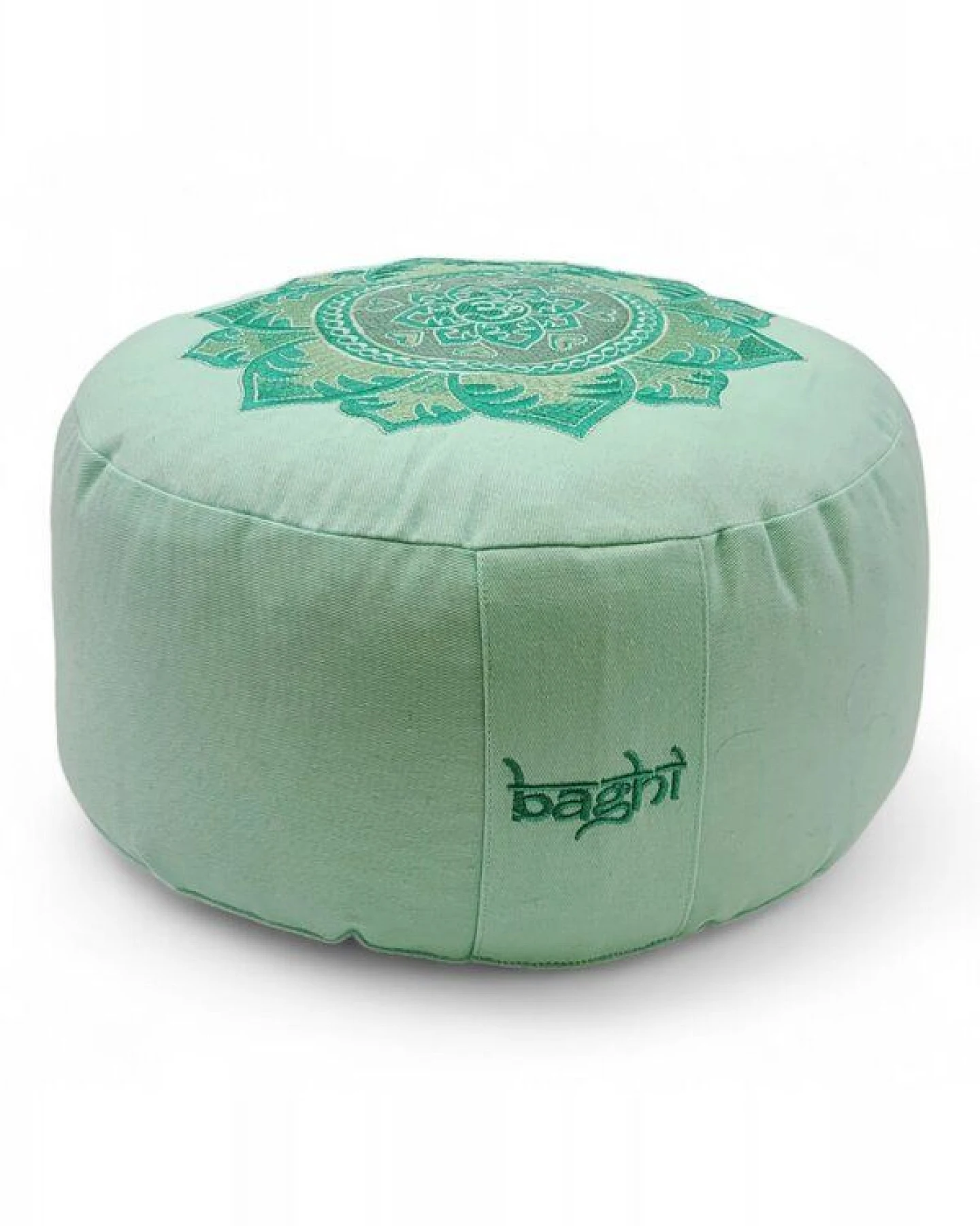 BAGHI Meditationskissen Rund pastellige Farben Om Bestickung - Sitzhöhe 15cm Bio-Baumwolle kbA – Ansicht 3