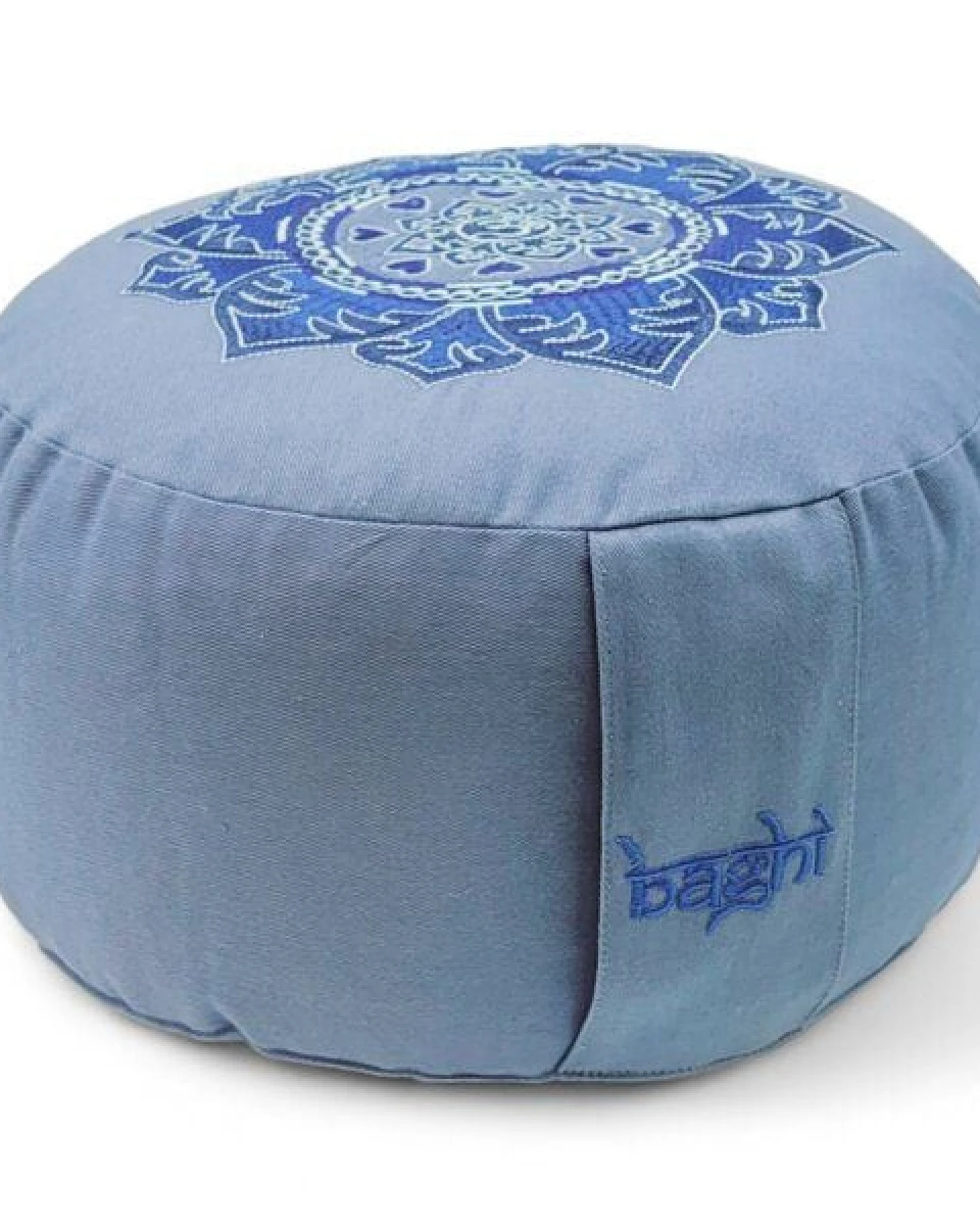 BAGHI Meditationskissen Rund pastellige Farben Om Bestickung - Sitzhöhe 15cm Bio-Baumwolle kbA – Ansicht 3