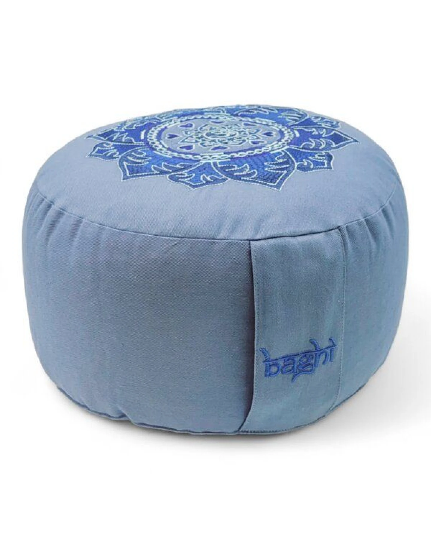 BAGHI Meditationskissen Rund pastellige Farben Om Bestickung - Sitzhöhe 15cm Bio-Baumwolle kbA – Ansicht 3