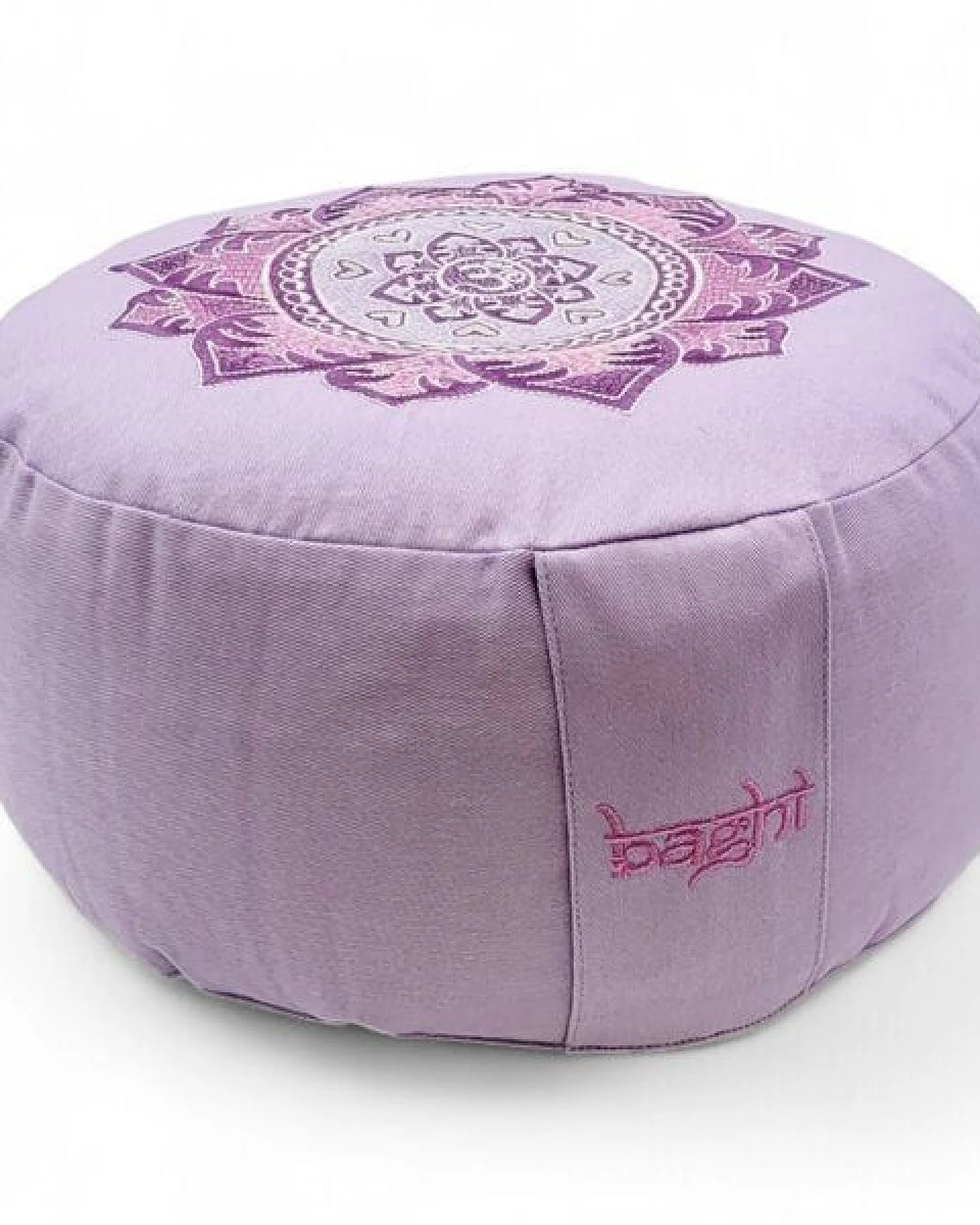 BAGHI Meditationskissen Rund pastellige Farben Om Bestickung - Sitzhöhe 15cm Bio-Baumwolle kbA – Ansicht 3